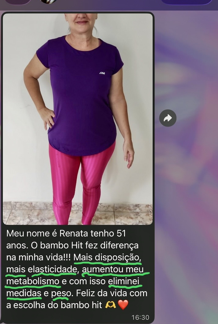 Depoimento de Renata, 51 anos, sobre mais disposição, elasticidade e emagrecimento com o Bambo HIIT 30